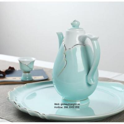 BỘ ẤM CHÉN MEN NGỌC VIỀN VÀNG